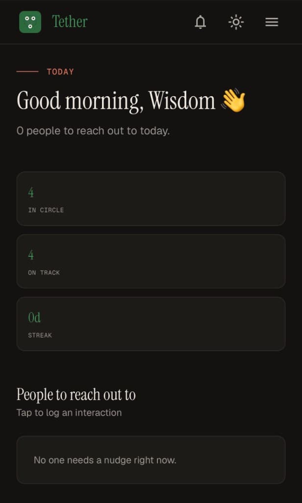 Today view in dark mode when no one needs a nudge right now